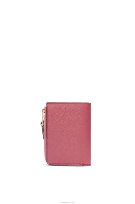 Loewe mujer cartera plegable fina con cremallera de piel de becerro granulada suave LP641242 ciruela/chocolate
