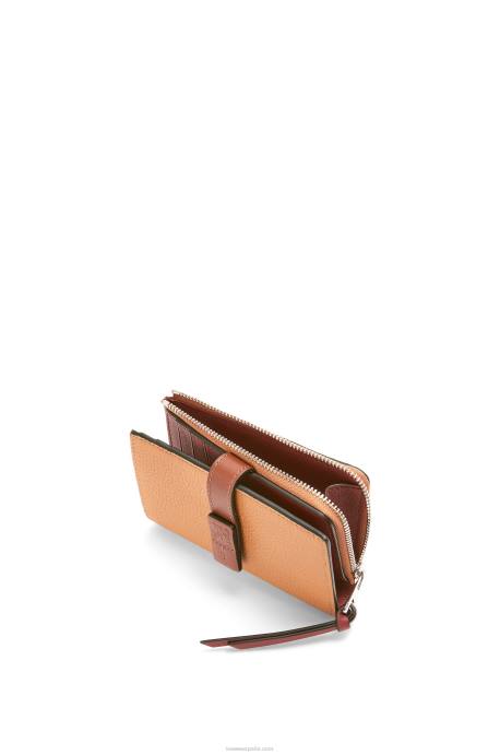 Loewe mujer cartera plegable fina con cremallera de piel de becerro granulada suave LP641255 caramelo claro/pacana