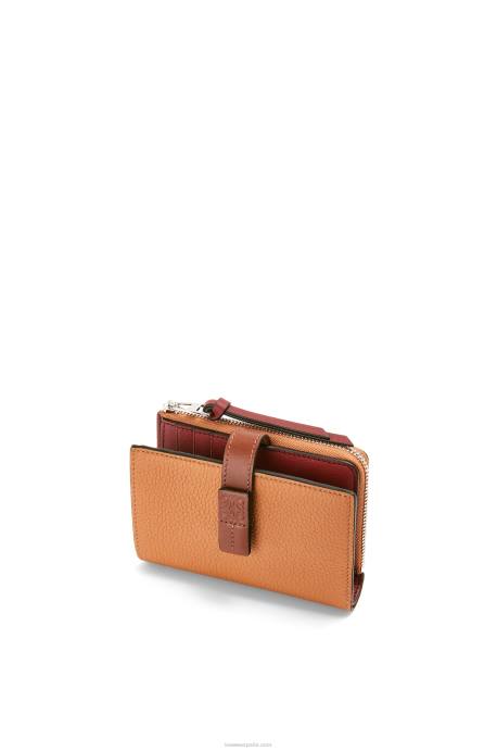 Loewe mujer cartera plegable fina con cremallera de piel de becerro granulada suave LP641255 caramelo claro/pacana