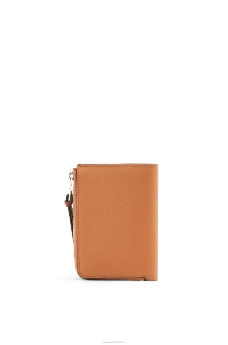 Loewe mujer cartera plegable fina con cremallera de piel de becerro granulada suave LP641255 caramelo claro/pacana