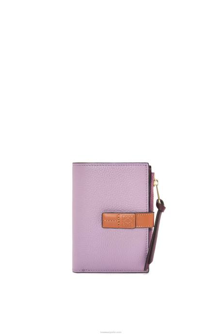 Loewe mujer cartera plegable fina con cremallera de piel de becerro granulada suave LP641269 malva sucio/tostado