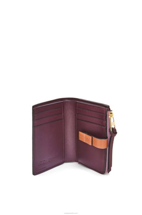 Loewe mujer cartera plegable fina con cremallera de piel de becerro granulada suave LP641269 malva sucio/tostado