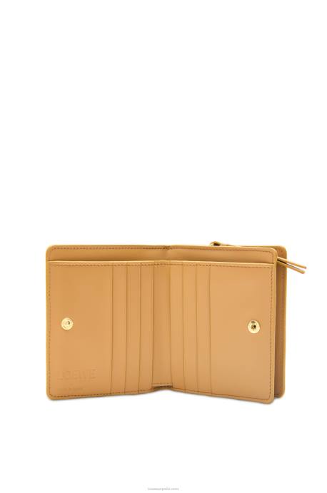 Loewe mujer cartera puzzle compacta con cremallera en piel de becerro clásica LP641212 angora/beige empolvado