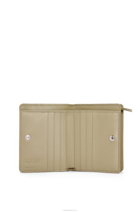Loewe mujer cartera puzzle compacta con cremallera en piel de becerro clásica LP641213 azul polvoriento/verde salvia