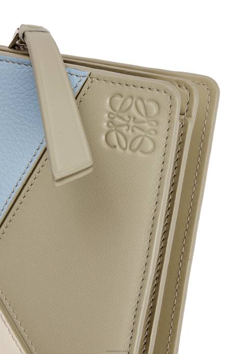 Loewe mujer cartera puzzle compacta con cremallera en piel de becerro clásica LP641213 azul polvoriento/verde salvia