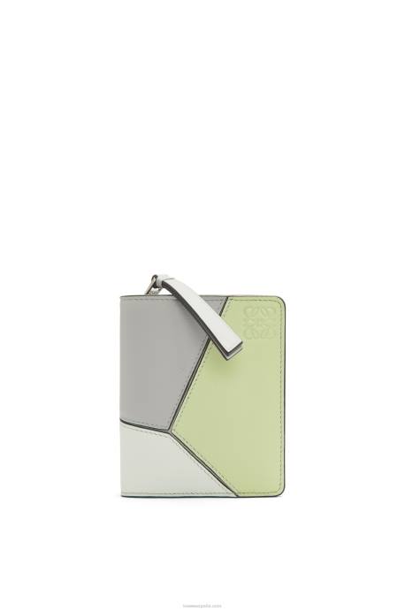 Loewe mujer cartera puzzle compacta con cremallera en piel de becerro clásica LP641261 gris ceniza/celadón claro