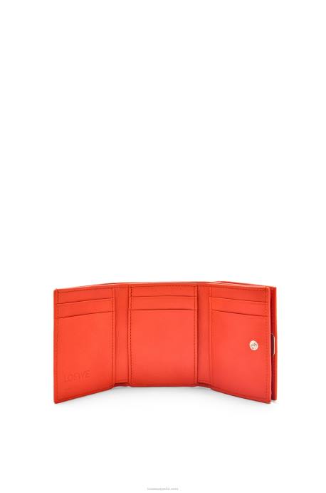 Loewe mujer cartera triple con anagrama de piel de becerro granulada LP641204 amanecer naranja