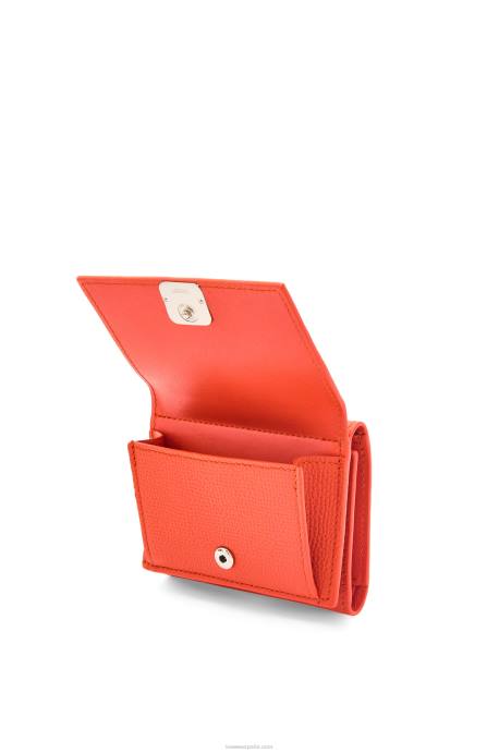 Loewe mujer cartera triple con anagrama de piel de becerro granulada LP641204 amanecer naranja