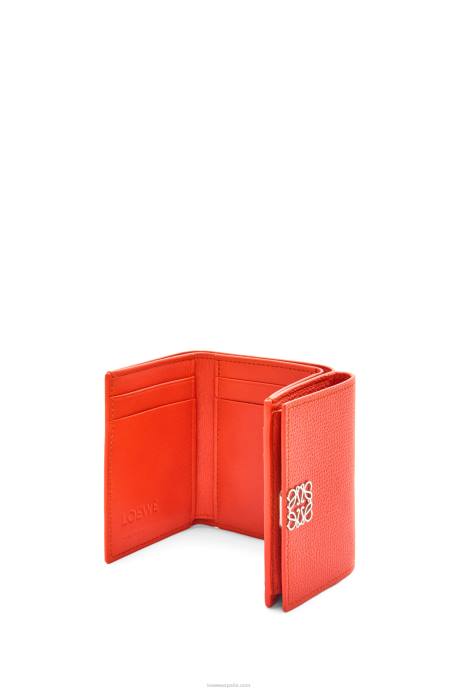 Loewe mujer cartera triple con anagrama de piel de becerro granulada LP641204 amanecer naranja