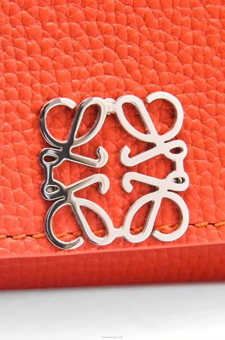 Loewe mujer cartera triple con anagrama de piel de becerro granulada LP641204 amanecer naranja