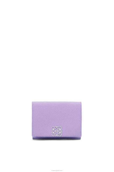 Loewe mujer cartera triple con anagrama de piel de becerro granulada LP641235 malva claro