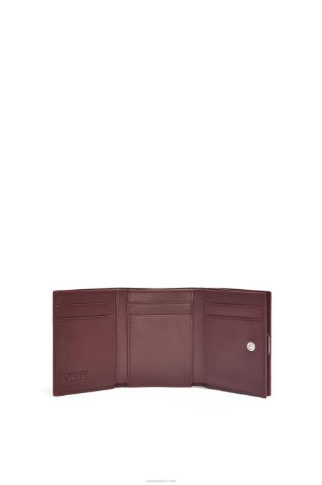Loewe mujer cartera triple con anagrama de piel de becerro granulada LP641296 borgoña
