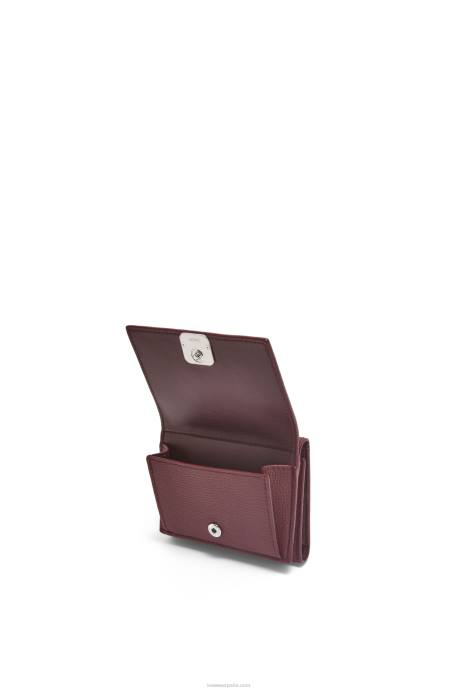 Loewe mujer cartera triple con anagrama de piel de becerro granulada LP641296 borgoña