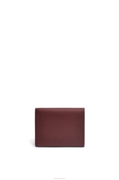 Loewe mujer cartera triple con anagrama de piel de becerro granulada LP641296 borgoña