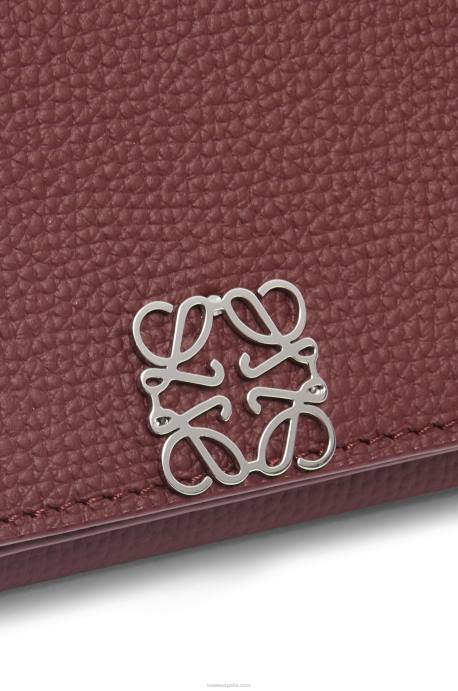 Loewe mujer cartera triple con anagrama de piel de becerro granulada LP641296 borgoña