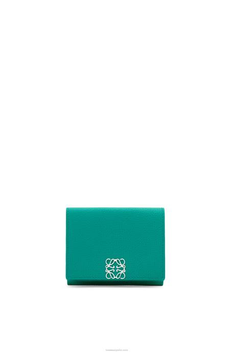 Loewe mujer cartera triple con anagrama de piel de becerro granulada LP641319 verde esmeralda