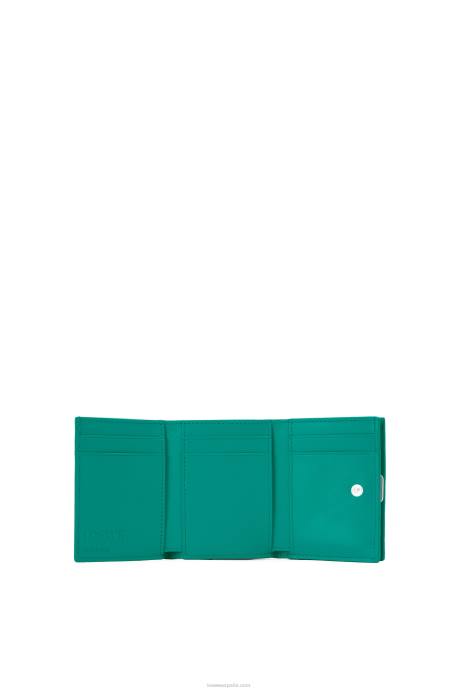 Loewe mujer cartera triple con anagrama de piel de becerro granulada LP641319 verde esmeralda