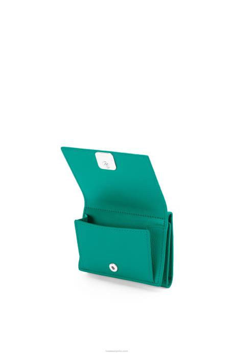 Loewe mujer cartera triple con anagrama de piel de becerro granulada LP641319 verde esmeralda