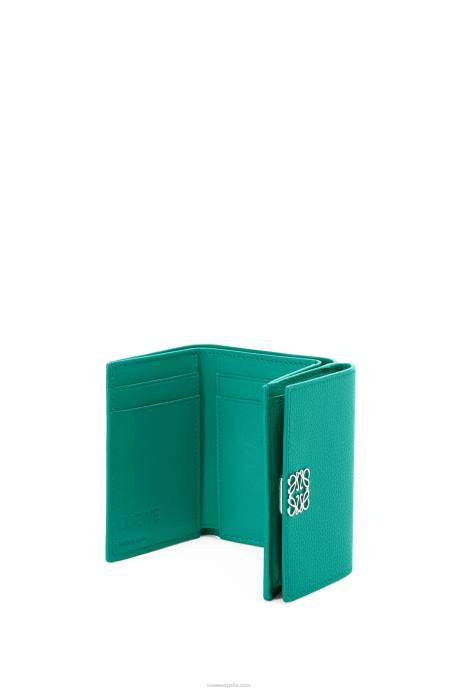 Loewe mujer cartera triple con anagrama de piel de becerro granulada LP641319 verde esmeralda
