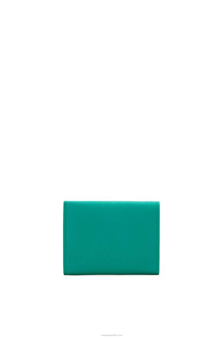 Loewe mujer cartera triple con anagrama de piel de becerro granulada LP641319 verde esmeralda