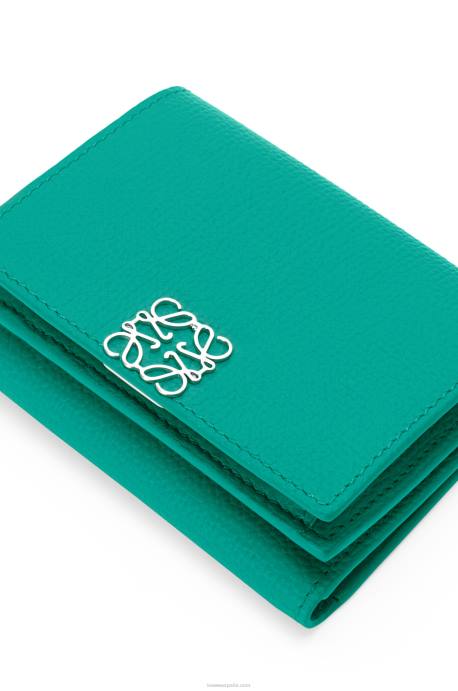Loewe mujer cartera triple con anagrama de piel de becerro granulada LP641319 verde esmeralda