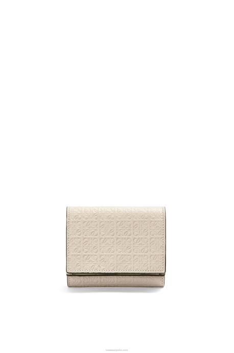 Loewe mujer cartera triple repeat de piel de becerro de seda grabada LP641271 avena ligera