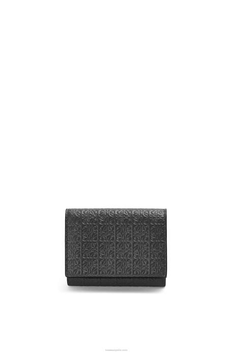 Loewe mujer cartera triple repeat de piel de becerro de seda grabada LP641274 negro