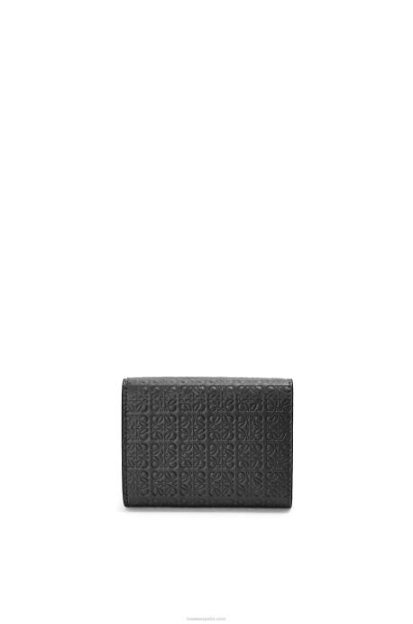 Loewe mujer cartera triple repeat de piel de becerro de seda grabada LP641274 negro