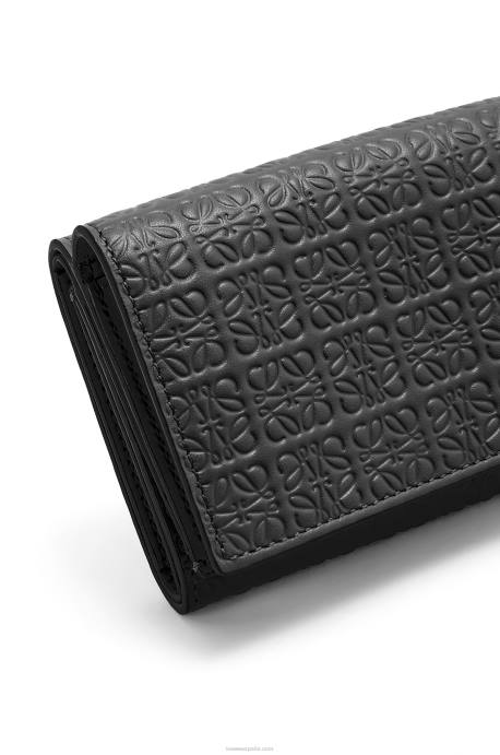 Loewe mujer cartera triple repeat de piel de becerro de seda grabada LP641274 negro