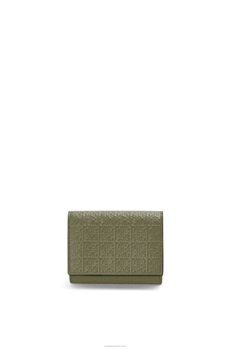 Loewe mujer cartera triple repeat de piel de becerro de seda grabada LP641277 aguacate verde