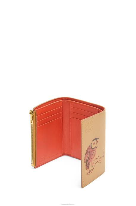 Loewe mujer cartera vertical pequeña con motivo de búho en piel de becerro clásica LP641306 duna