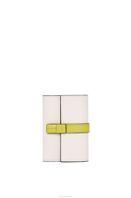 Loewe mujer cartera vertical pequeña de piel de becerro granulada suave LP641228 blanco suave/amarillo lima