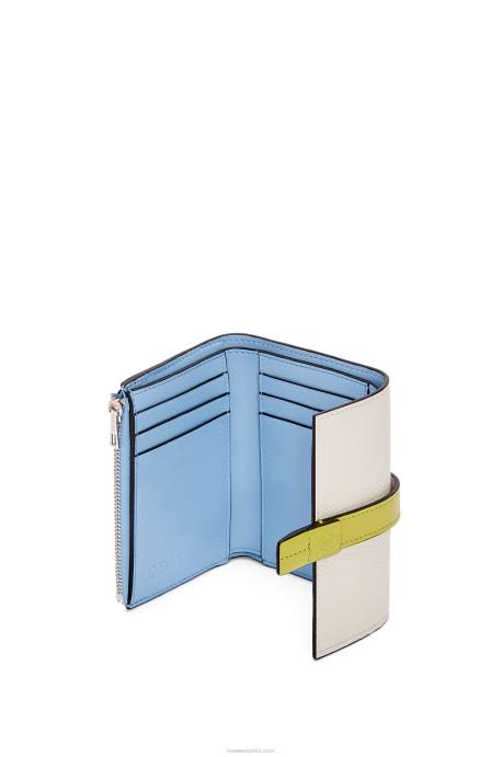 Loewe mujer cartera vertical pequeña de piel de becerro granulada suave LP641228 blanco suave/amarillo lima