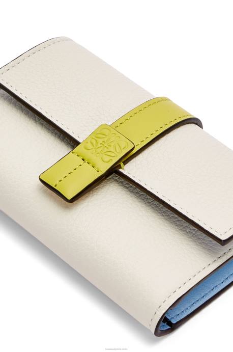 Loewe mujer cartera vertical pequeña de piel de becerro granulada suave LP641228 blanco suave/amarillo lima