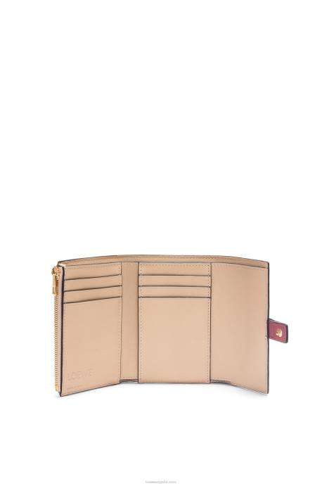 Loewe mujer cartera vertical pequeña de piel de becerro granulada suave LP641243 ciruela/chocolate