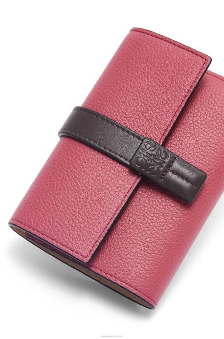 Loewe mujer cartera vertical pequeña de piel de becerro granulada suave LP641243 ciruela/chocolate