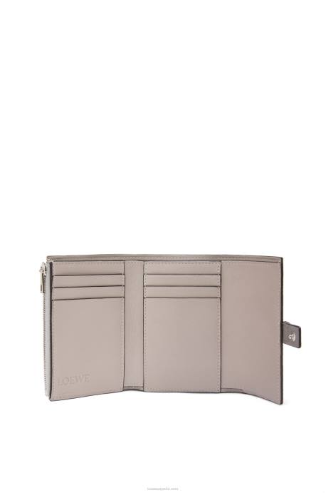 Loewe mujer cartera vertical pequeña de piel de becerro granulada suave LP641252 gris perla/verde pálido claro
