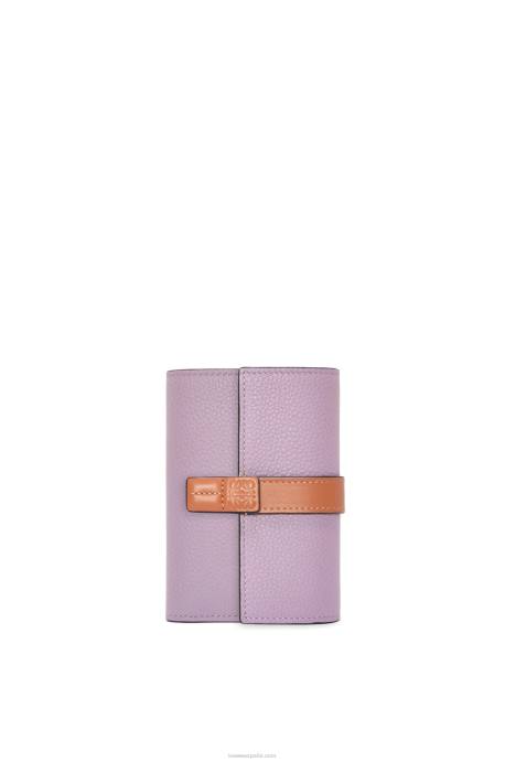 Loewe mujer cartera vertical pequeña de piel de becerro granulada suave LP641270 malva sucio/tostado