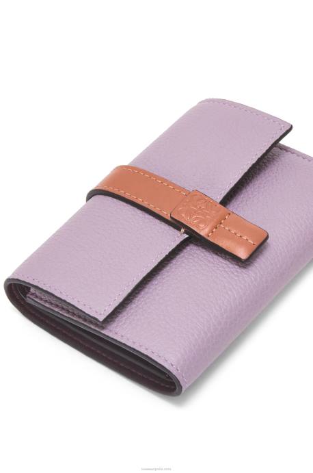 Loewe mujer cartera vertical pequeña de piel de becerro granulada suave LP641270 malva sucio/tostado