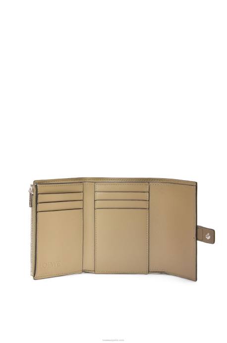 Loewe mujer cartera vertical pequeña de piel de becerro granulada suave LP641287 verde alcachofa/beige empolvado