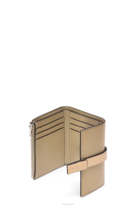 Loewe mujer cartera vertical pequeña de piel de becerro granulada suave LP641287 verde alcachofa/beige empolvado