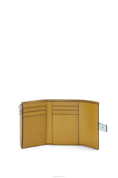 Loewe mujer cartera vertical pequeña de piel de becerro granulada suave LP641309 azul cristal/amarillo lima