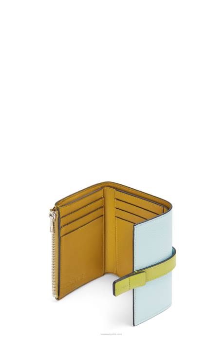 Loewe mujer cartera vertical pequeña de piel de becerro granulada suave LP641309 azul cristal/amarillo lima