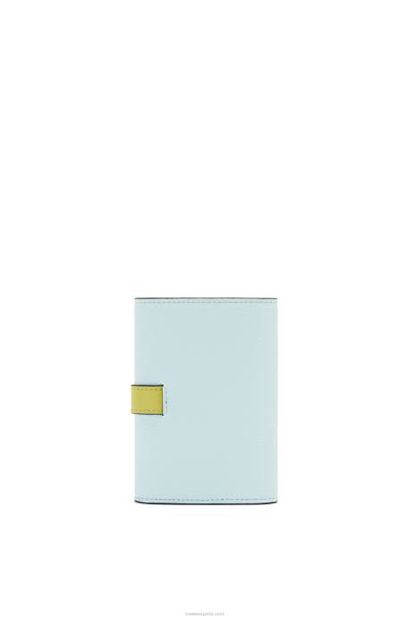 Loewe mujer cartera vertical pequeña de piel de becerro granulada suave LP641309 azul cristal/amarillo lima