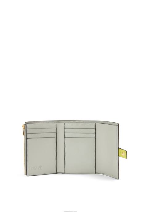 Loewe mujer cartera vertical pequeña de piel de becerro granulada suave LP641310 amarillo lima/verde aguacate