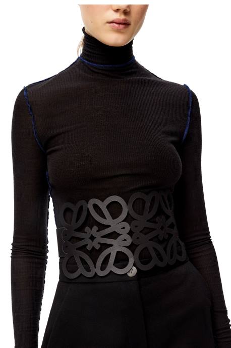 Loewe mujer cinturón con anagrama recortado de piel de becerro LP641157 negro