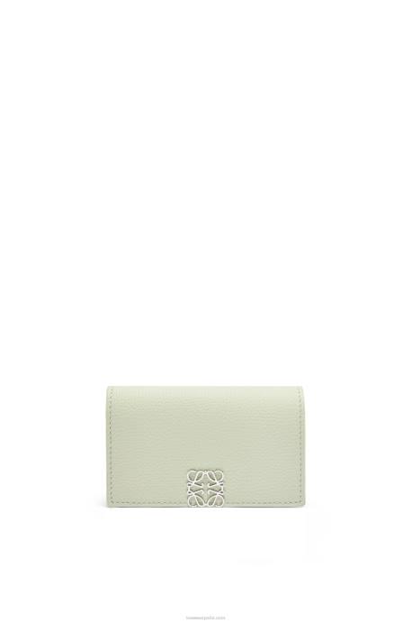 Loewe mujer tarjetero con anagrama de piel de becerro granulada LP641350 celadón claro