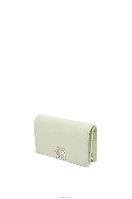 Loewe mujer tarjetero con anagrama de piel de becerro granulada LP641350 celadón claro