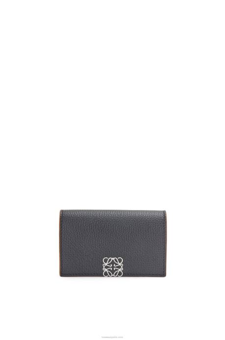Loewe mujer tarjetero con anagrama de piel de becerro granulada LP641352 negro