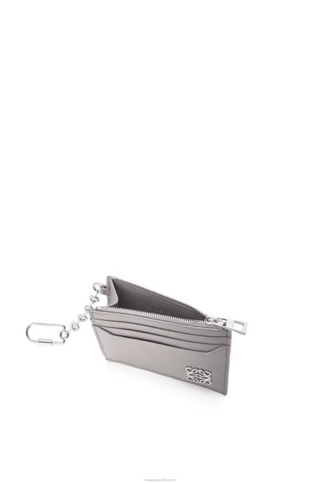 Loewe mujer tarjetero con llave cuadrada y anagrama de piel de becerro granulada LP641321 Perla gris